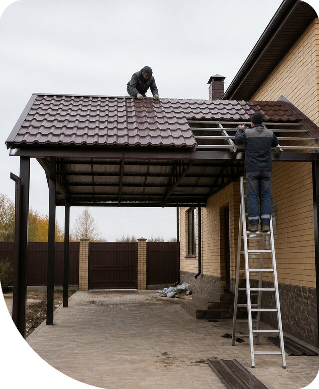 Изготовление навеса из металлочерепицы в Петрозаводске под ключ